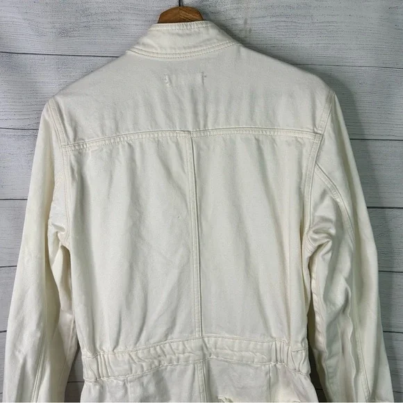 Mango size Large Long Sleeve Off White Utility Denim Jumpsuit Boilersuit - Picture 8 of 12